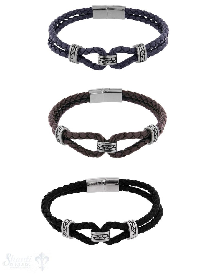 Herren Armschmuck Stahl Leder doppelreihig 21cm Stahlelemente Spez. Magnetschloss flach - Shanti Enterprise AG