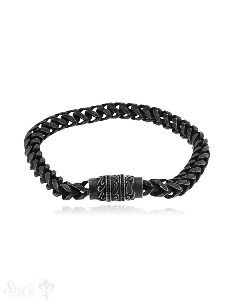 Herren Armschmuck Stahl Panzerarmkette eckig 21 cm mit Masgnetschloss verziert - Shanti Enterprise AG