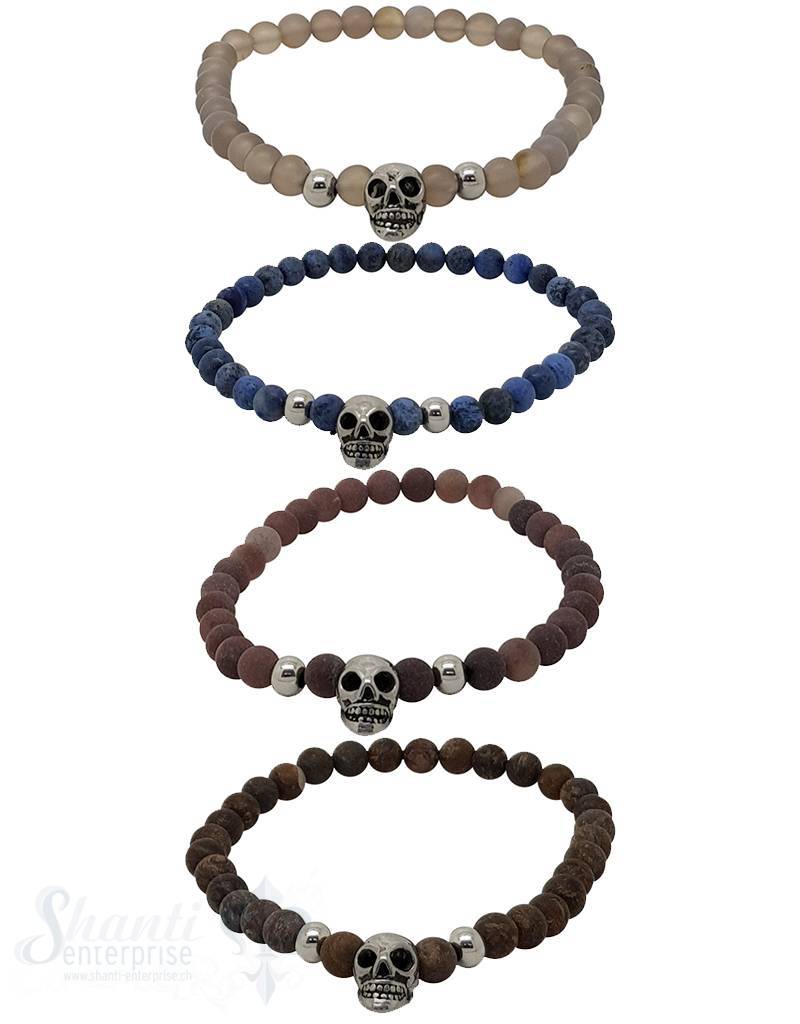 Herren-Armschmuck Totenkopf Stahl Armkette Elastik 6mm 21,5 cm - Shanti Enterprise AG