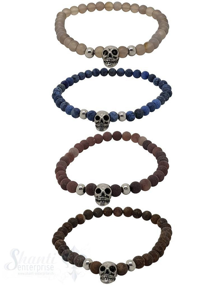 Herren-Armschmuck Totenkopf Stahl Armkette Elastik 6mm 21,5 cm - Shanti Enterprise AG