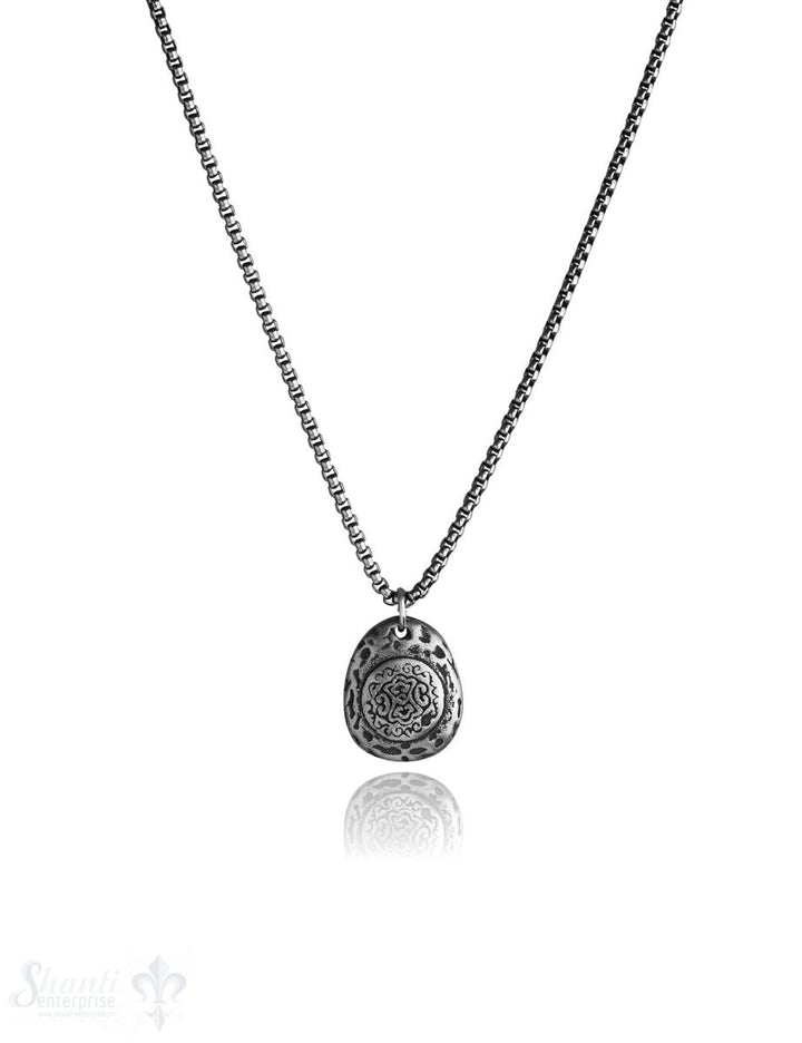 Herren Halsschmuck Stahl Kette 50 cm geschwärzt Amulett Rohling geschwärzt matt 18x21 mm - Shanti Enterprise AG