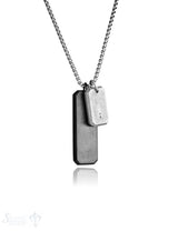 Herren Halsschmuck Stahl Kette 65cm matt hell mit 2 dic. Plaquetten je matt hell und schwarz