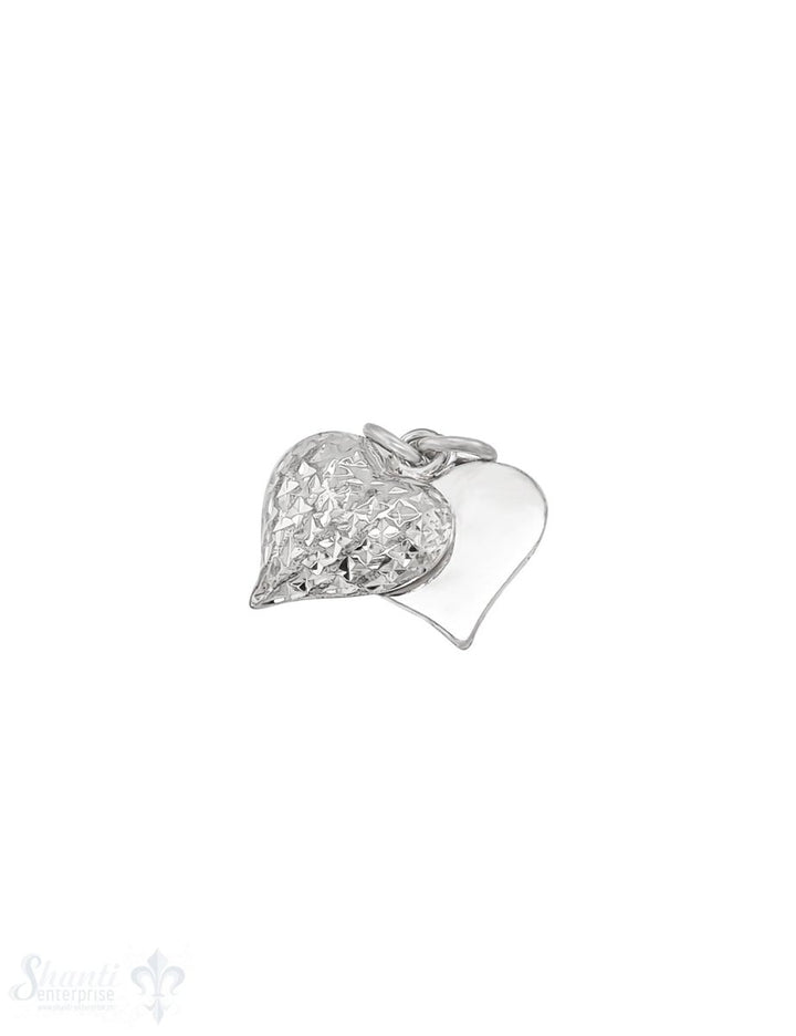 Herz Anhänger 2-teilig 25x25 mm Silber glänzend Di -Schliff aussen innen poliert spitz mit Doppelöse - Shanti Enterprise AG