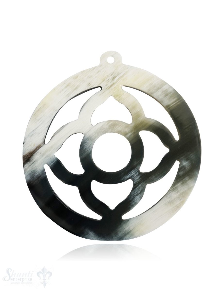 Horn Anhänger Amulett Blume 4-blättrig durchbrochen mit Loch Farbabweichungen sind möglich - Shanti Enterprise AG