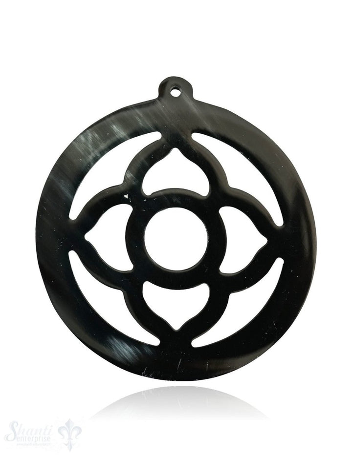 Horn Anhänger Amulett Blume 4-blättrig durchbrochen mit Loch Farbabweichungen sind möglich - Shanti Enterprise AG