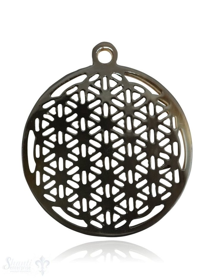 Horn Anhänger Amulett Blume des Lebens Ø 50 mm durchbrochen mit Loch Farbabweichungen sind möglich - Shanti Enterprise AG
