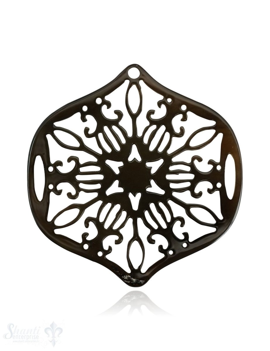 Horn Anhänger Amulett Blume in Spitz 60 mm x 50 mm durchbrochen mit Loch Farbabweichungen sind möglich - Shanti Enterprise AG