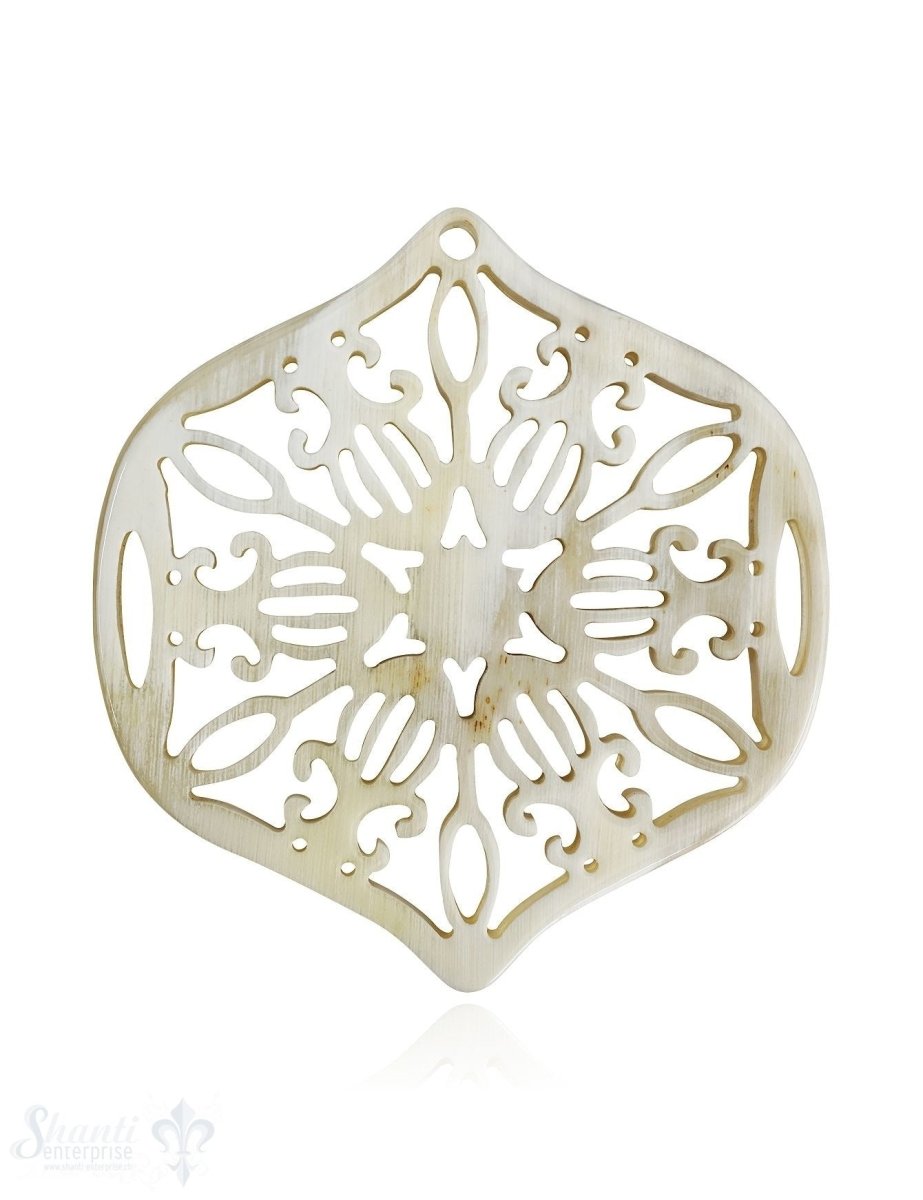 Horn Anhänger Amulett Blume in Spitz 60 mm x 50 mm durchbrochen mit Loch Farbabweichungen sind möglich - Shanti Enterprise AG
