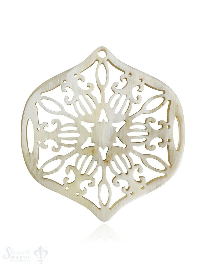 Horn Anhänger Amulett Blume in Spitz 60 mm x 50 mm durchbrochen mit Loch Farbabweichungen sind möglich - Shanti Enterprise AG