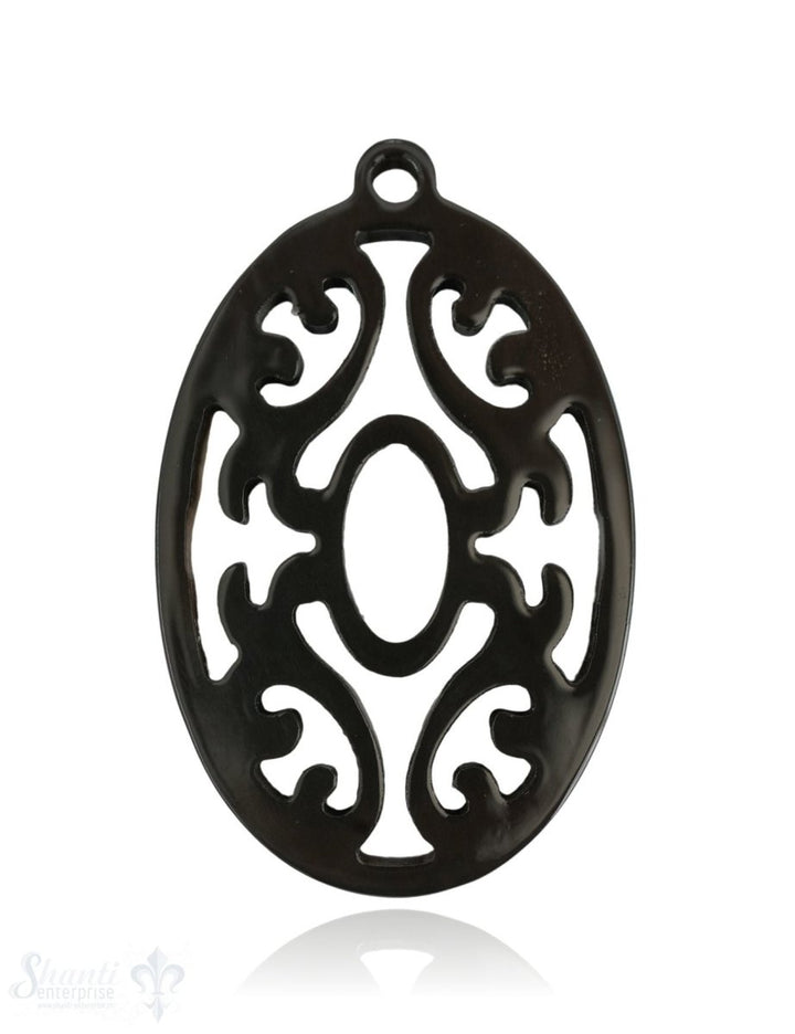 Horn Anhänger Amulett Blume oval 60 mm x 38 mm durchbrochen mit Loch Farbabweichungen sind möglich - Shanti Enterprise AG