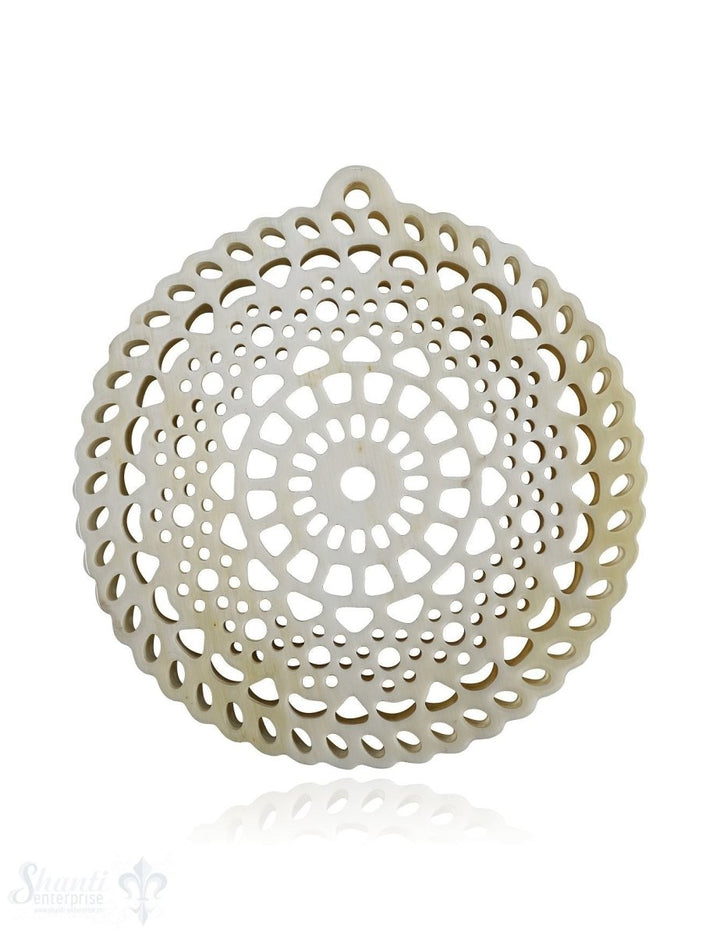 Horn Anhänger Amulett Mandala filigran Ø 55 mm ,durchbrochen mit Loch Farbabweichungen sind möglich - Shanti Enterprise AG