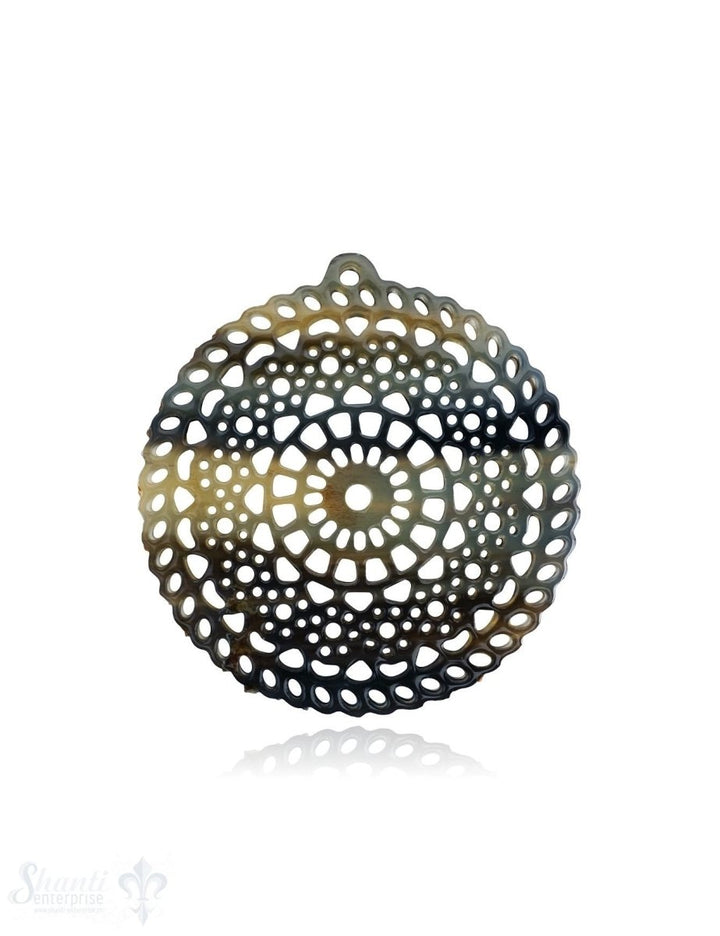 Horn Anhänger Amulett Mandala filigran Ø 55 mm ,durchbrochen mit Loch Farbabweichungen sind möglich - Shanti Enterprise AG
