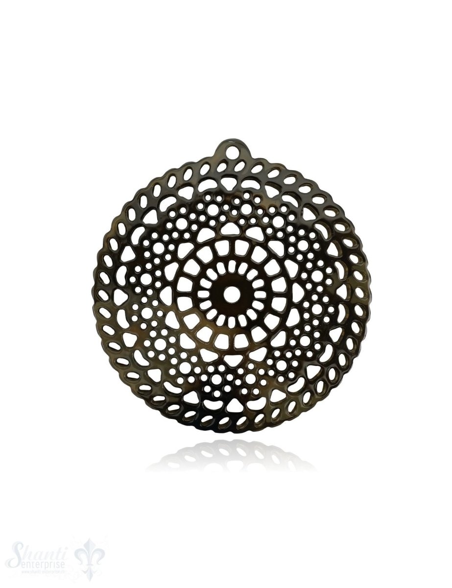 Horn Anhänger Amulett Mandala filigran Ø 55 mm ,durchbrochen mit Loch Farbabweichungen sind möglich - Shanti Enterprise AG