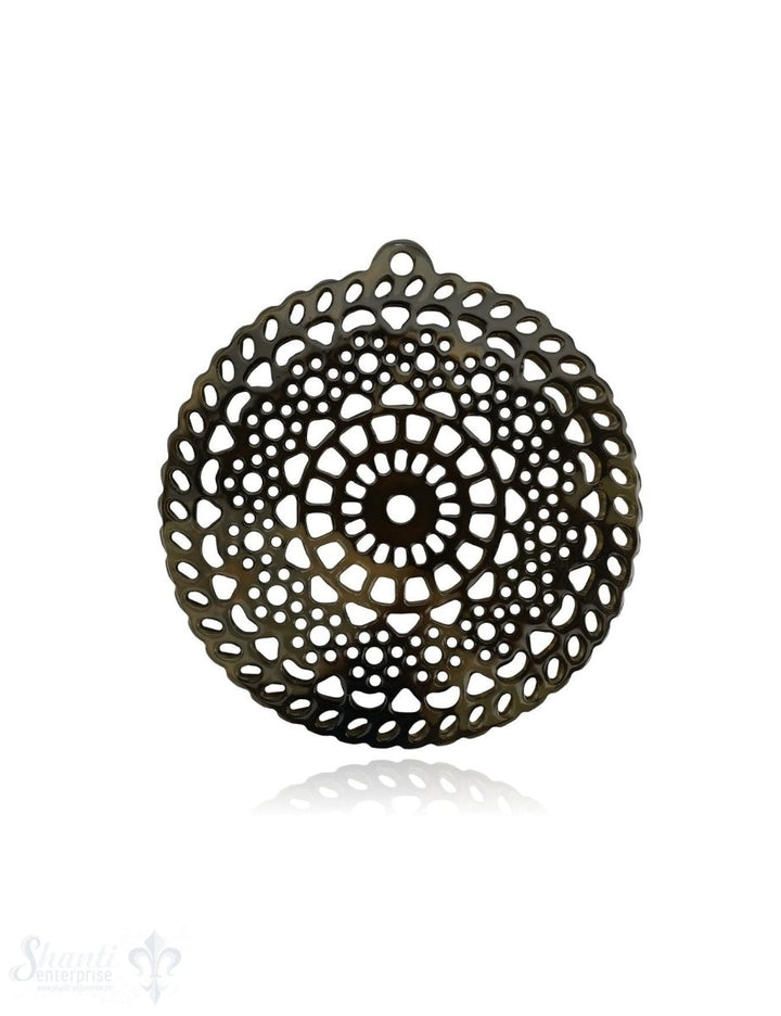 Horn Anhänger Amulett Mandala filigran Ø 55 mm ,durchbrochen mit Loch Farbabweichungen sind möglich - Shanti Enterprise AG