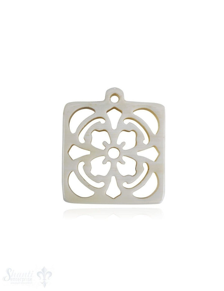 Horn Anhänger Mandala Quadrat 26 mm x 26 mm Blume durchbrochen mit Loch Farbabweichungen sind möglich - Shanti Enterprise AG
