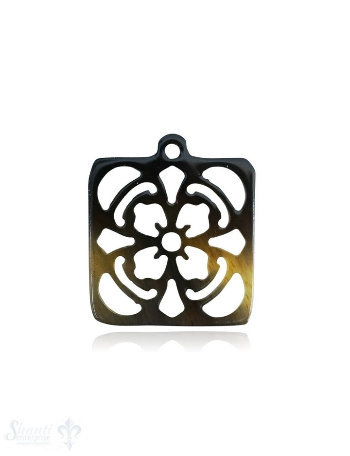 Horn Anhänger Mandala Quadrat 26 mm x 26 mm Blume durchbrochen mit Loch Farbabweichungen sind möglich - Shanti Enterprise AG