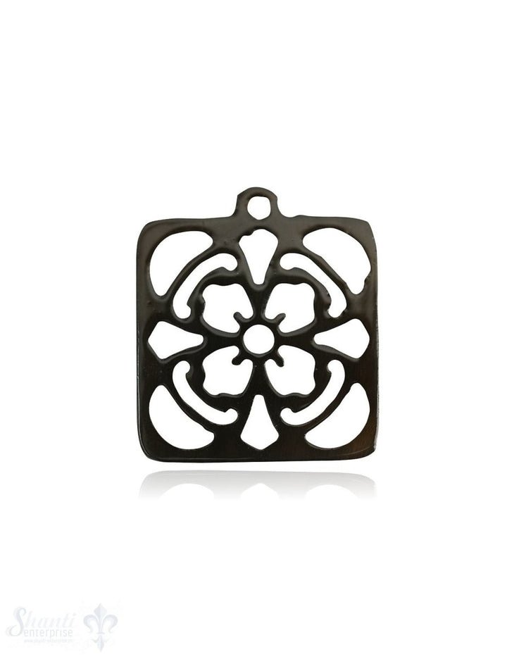 Horn Anhänger Mandala Quadrat 26 mm x 26 mm Blume durchbrochen mit Loch Farbabweichungen sind möglich - Shanti Enterprise AG