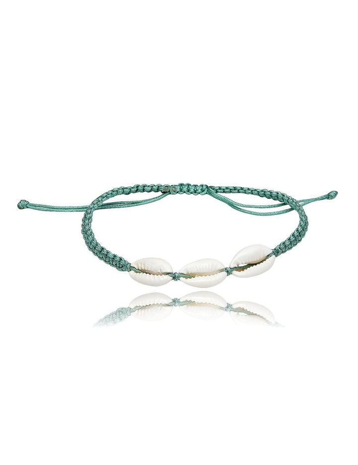 Kauri Muschel Viscose Armband17-26cm Grösse verstellbar geflochten 3 Kauri Muschel 14x10 mm - Shanti Enterprise AG
