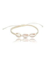 Kauri Muschel Viscose Armband17-26cm Grösse verstellbar geflochten 3 Kauri Muschel 14x10 mm