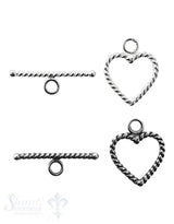 Knebelverschluss Herz gedreht 17x14 mm 2-teilig