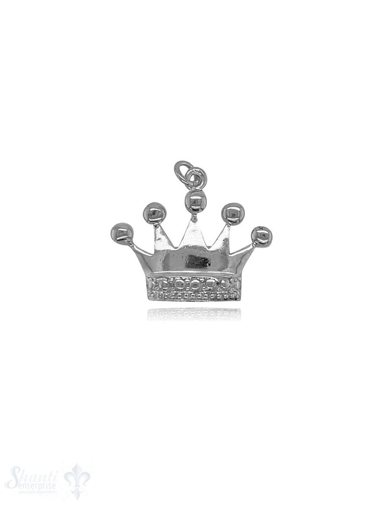Kronen Anhänger 18x22 mm Silber hell Vorderseite Rand verziert flach mit Öse - Shanti Enterprise AG