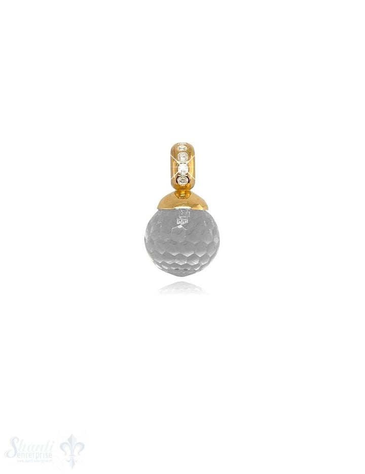 Kugel Anhänger Silber 10 mm facettiertem Stein Oese mit Zirkonia ID 4 mm Stein-Grösse und Farbe kann variieren - Shanti Enterprise AG