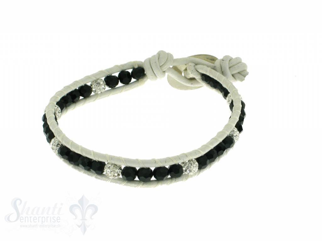 Leather Wrap Bracelet: black cristal, 17 cm 1 x Handgelenk - Shanti Enterprise AG