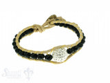 Leather Wrap Bracelet: black cristal, 17 cm 1 x Handgelenk