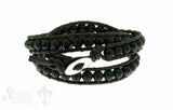 Leather Wrap Bracelet: black cristal, 50 cm 3 x Handgelenk