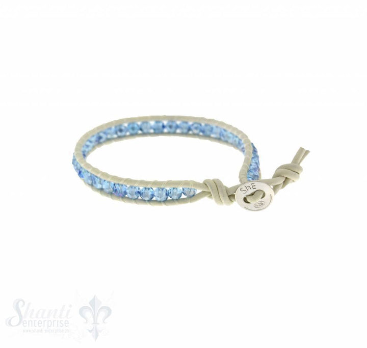 Leather Wrap Bracelet: Sky blue cristal, 17 cm 1 x Handgelenk - Shanti Enterprise AG