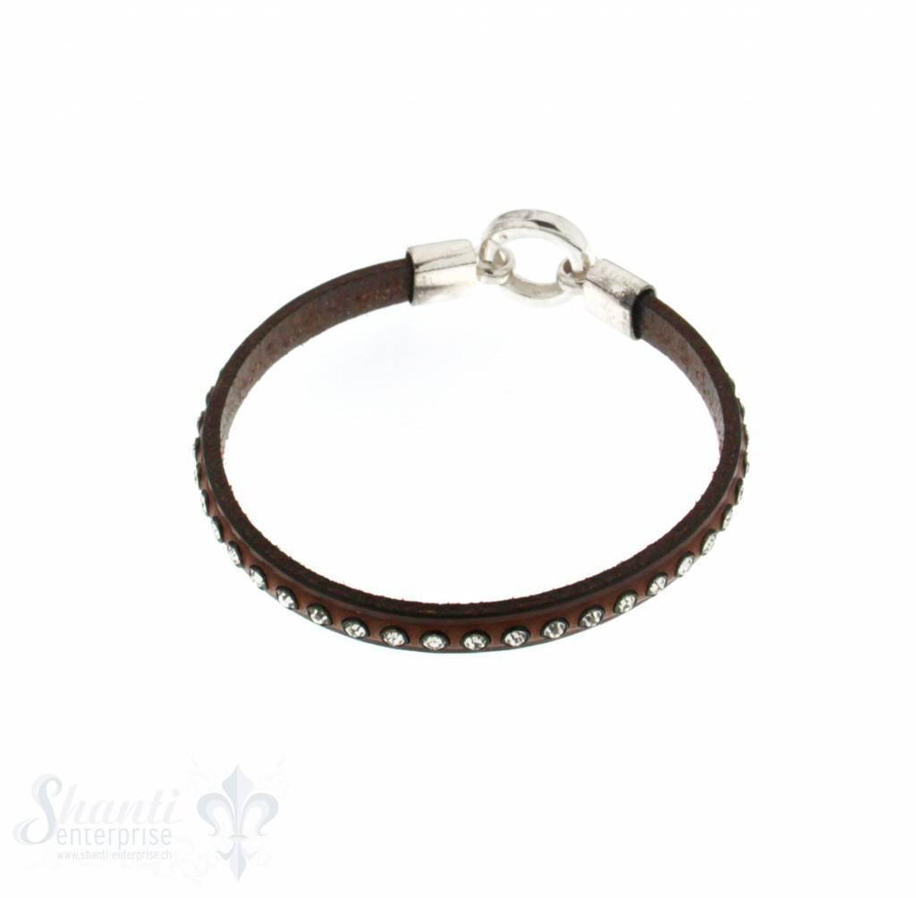 Lederarmband mit Swarovski besetzt, flach, braun B: 6,2 mm, L: 18 cm Klickschloss - Shanti Enterprise AG
