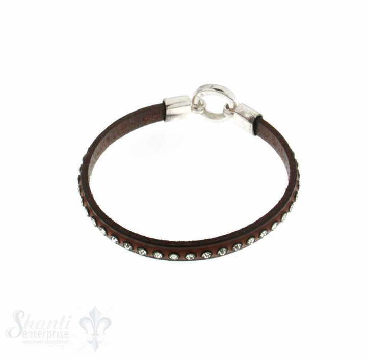 Lederarmband mit Swarovski besetzt, flach, braun B: 6,2 mm, L: 18 cm Klickschloss - Shanti Enterprise AG