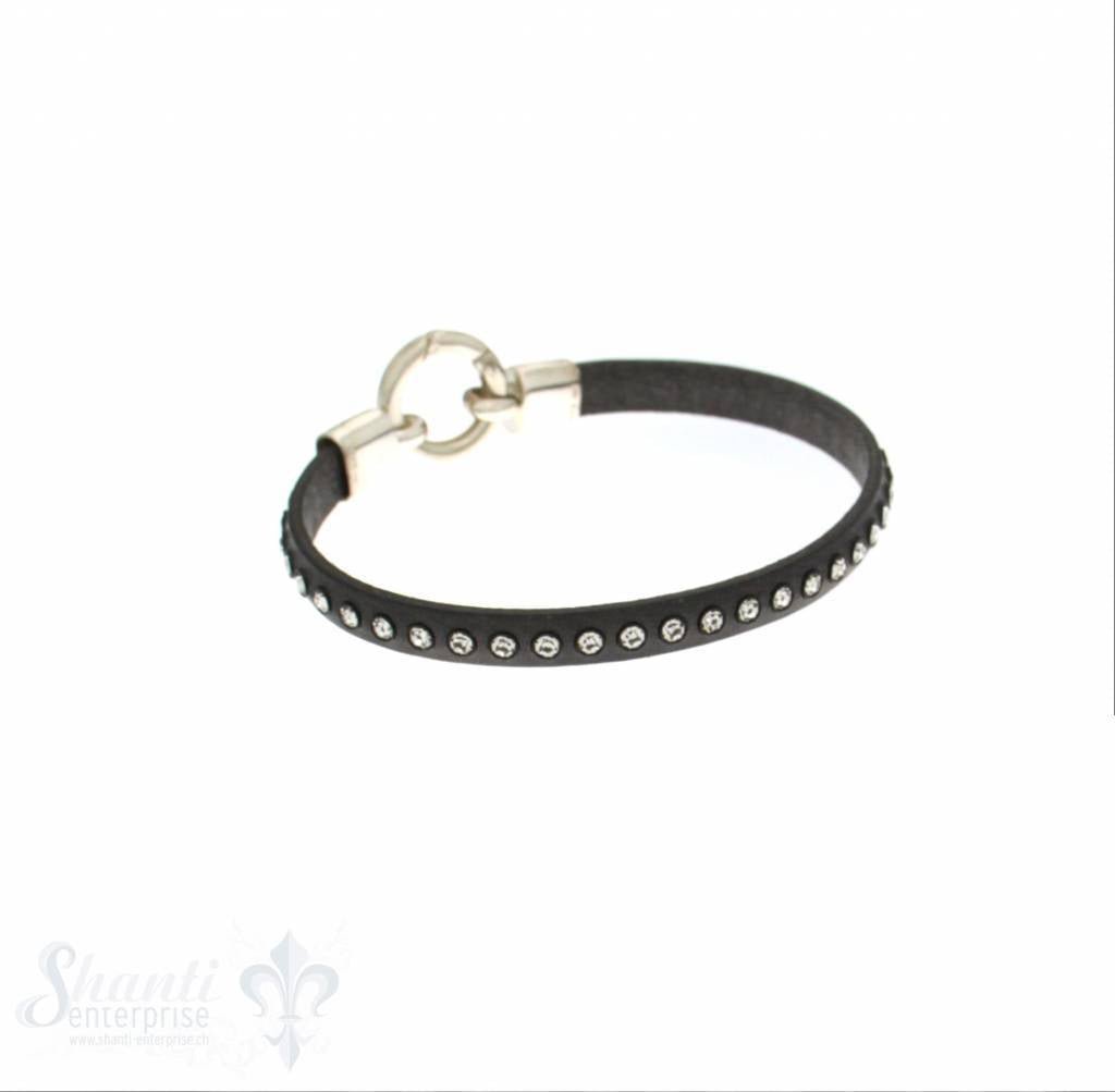 Lederarmband mit Swarovski besetzt, flach, dunkel- grau, L: 18 cm Klickschloss - Shanti Enterprise AG