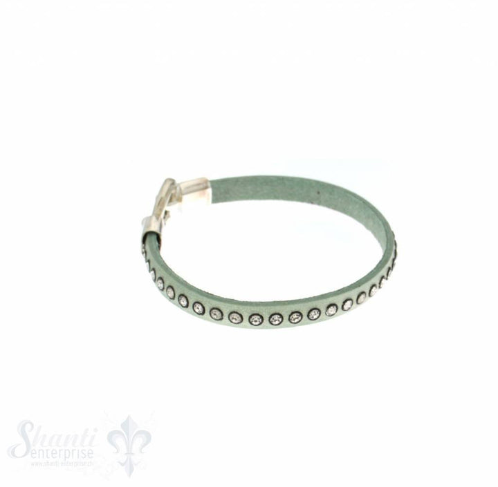 Lederarmband mit Swarovski besetzt, flach, mint L: 18 cm Klickschloss - Shanti Enterprise AG