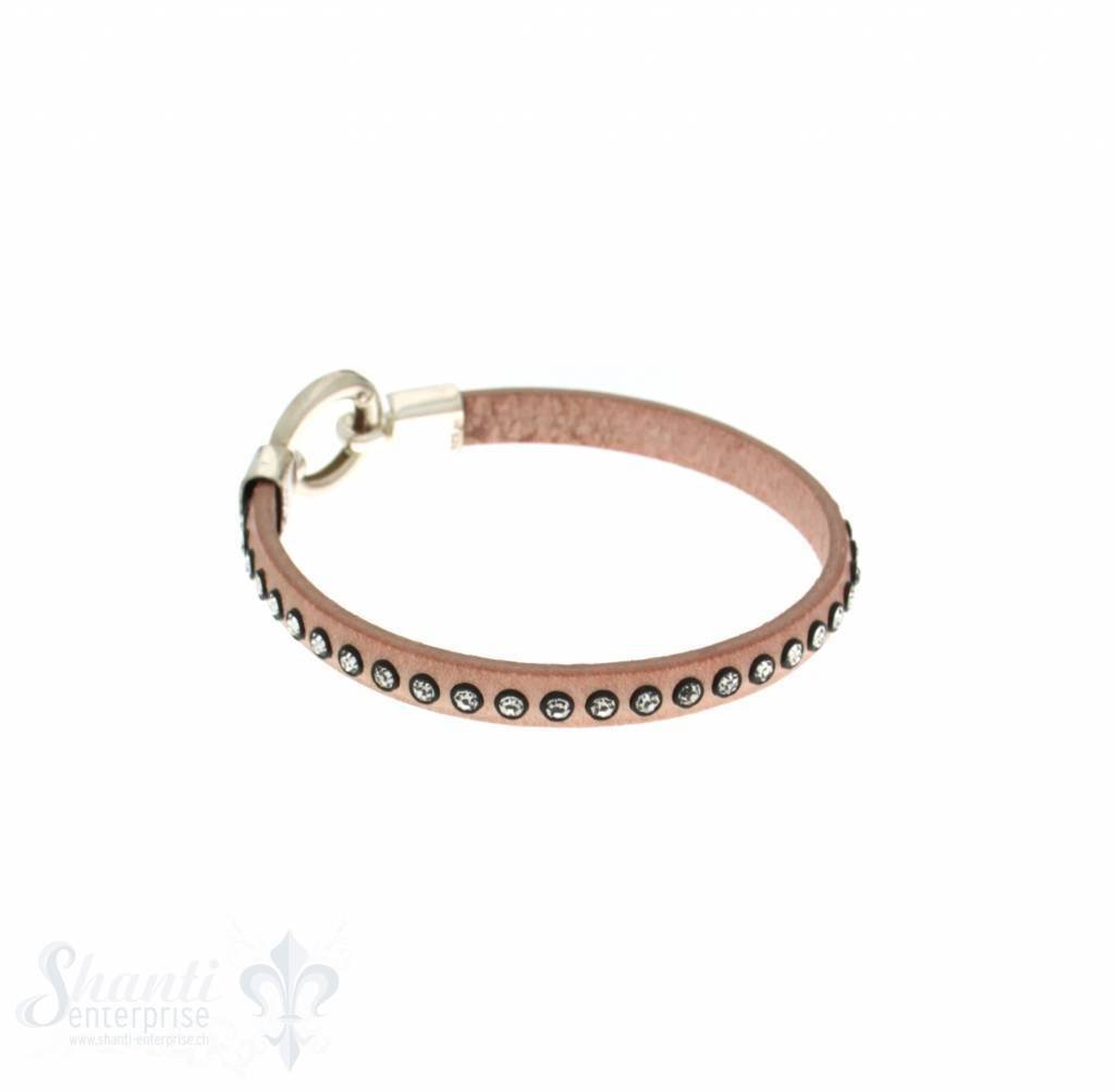 Lederarmband mit Swarovski besetzt, flach, rosa B: 6,2 mm, L: 18 cm Klickschloss - Shanti Enterprise AG