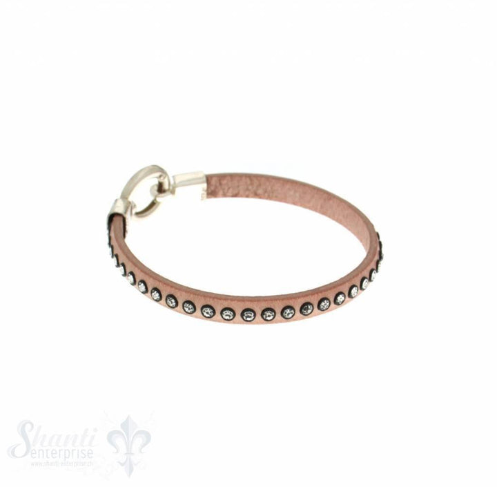 Lederarmband mit Swarovski besetzt, flach, rosa B: 6,2 mm, L: 18 cm Klickschloss - Shanti Enterprise AG