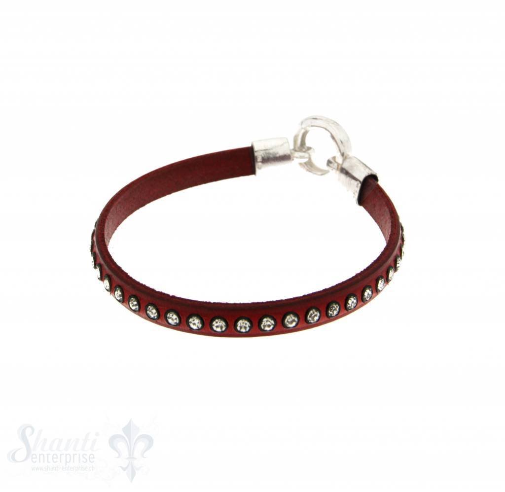 Lederarmband mit Swarovski besetzt, flach, rot B: 6,2 mm, L: 18 cm Klickschloss - Shanti Enterprise AG