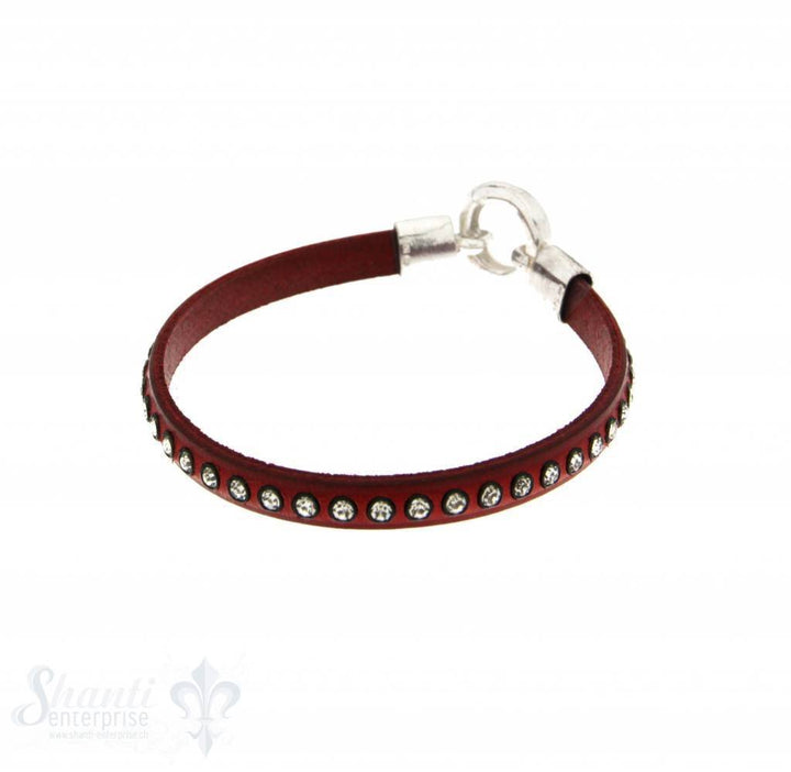 Lederarmband mit Swarovski besetzt, flach, rot B: 6,2 mm, L: 18 cm Klickschloss - Shanti Enterprise AG