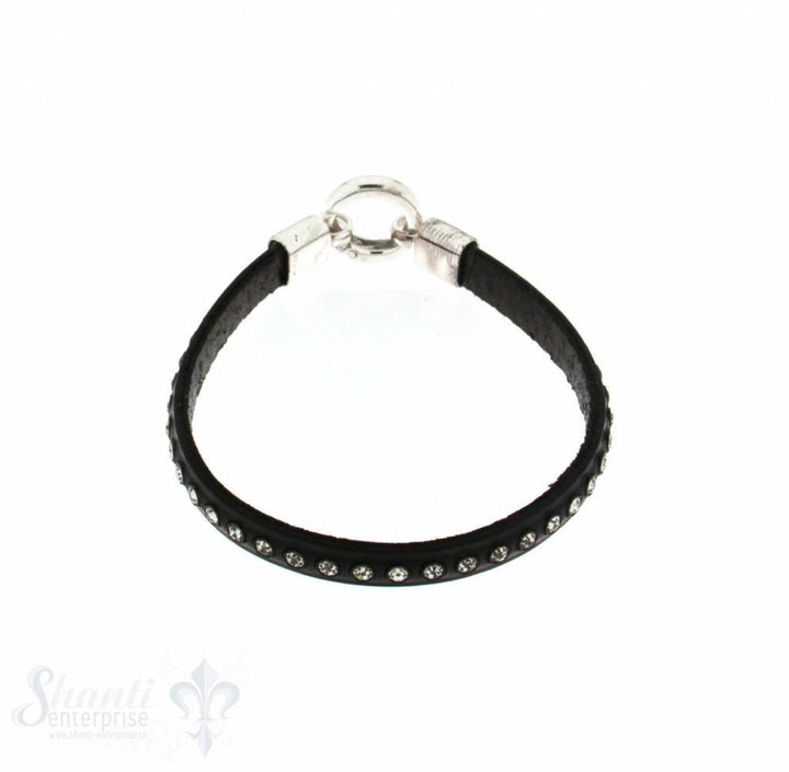Lederarmband mit Swarovski besetzt, flach, schwarz B: 6,2 mm, L: 18 cm Klickschloss - Shanti Enterprise AG
