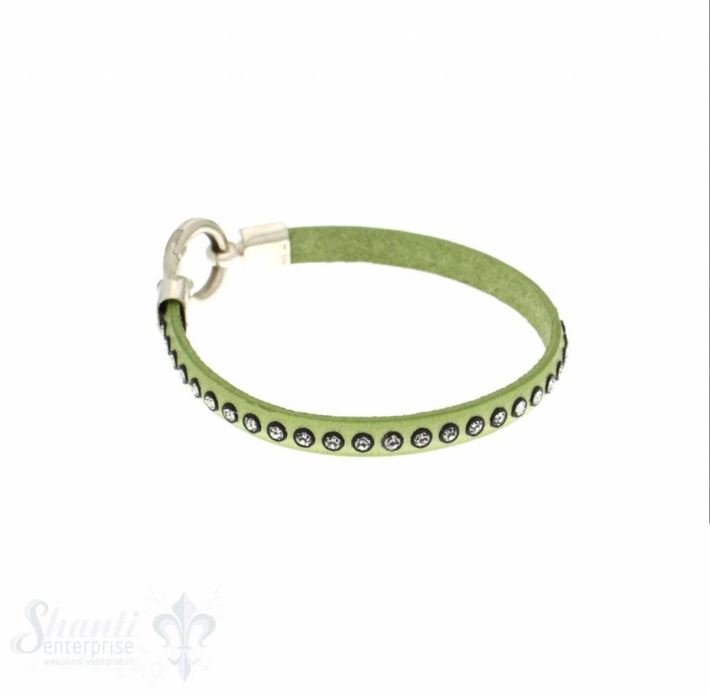 Lederarmband mit Swarovski besetzt, flach,hellgrün L: 18 cm Klickschloss - Shanti Enterprise AG