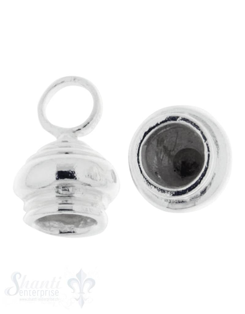 Lederkappe Silber 10x11 mm gerillt poliert ID 6 mm mit fixergrosser Öse Loch 5 mm 1Pack = 2 Stk. - Shanti Enterprise AG