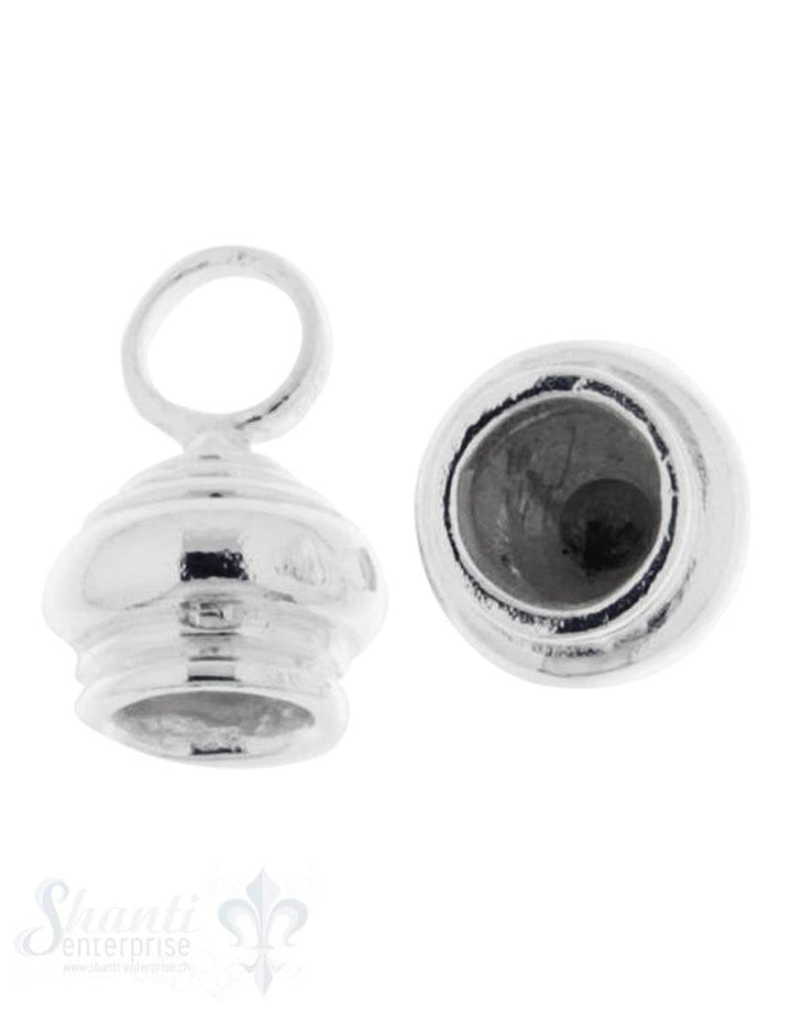 Lederkappe Silber 10x11 mm gerillt poliert ID 6 mm mit fixergrosser Öse Loch 5 mm 1Pack = 2 Stk. - Shanti Enterprise AG