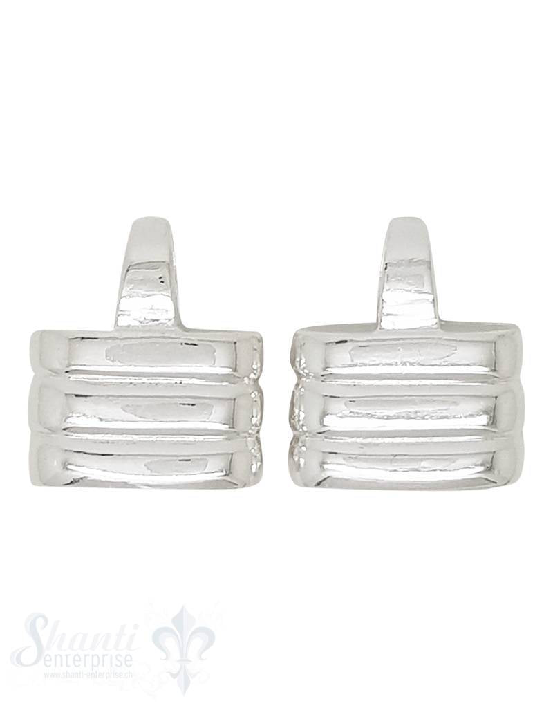 Lederkappe Silber 12x18 mm flach gerillt polliert ID 15,6x114,6 mm mit fixer Öse vertikal ID7,5x4,5 - Shanti Enterprise AG