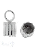 Lederkappe Silber 15x8 mm längs gerillt poliert ID 8 mm mit fixer grosser Öse Loch ID 4,8 mm 1Pack = 2 Stk.