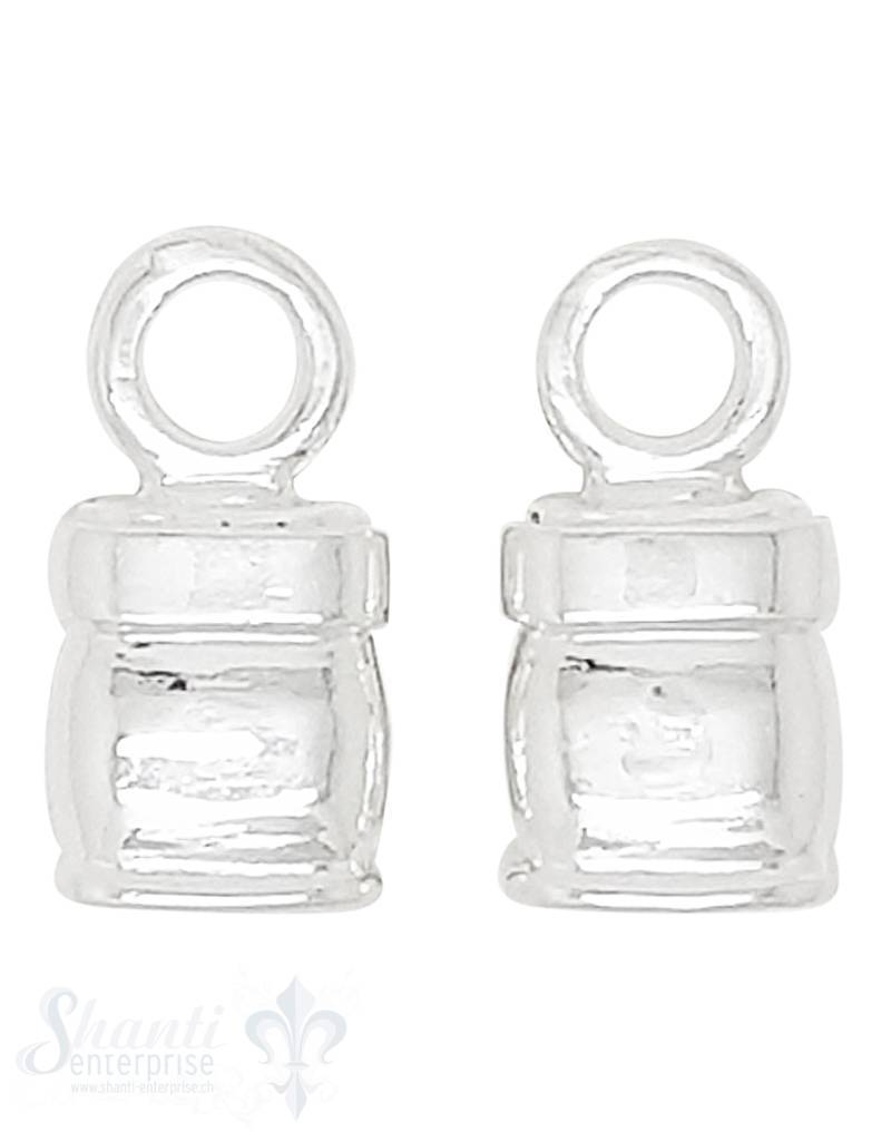Lederkappe Silber 8x9 mm poliert ID 5.5x2.5 mm mit fixer Öse ID 3.5 mm 1 Pack = 4 Stk. - Shanti Enterprise AG