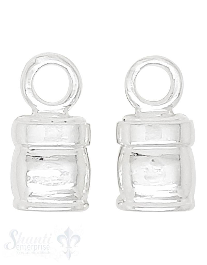 Lederkappe Silber 8x9 mm poliert ID 5.5x2.5 mm mit fixer Öse ID 3.5 mm 1 Pack = 4 Stk. - Shanti Enterprise AG