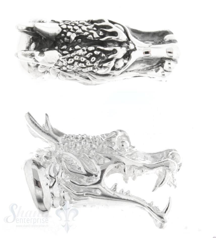 Lederkappe Silber Drachenkopf geöffnetes Maul 13x32 mm ID 10mm - Shanti Enterprise AG