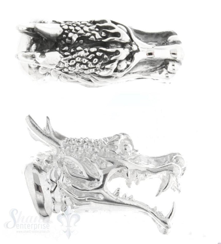Lederkappe Silber Drachenkopf geöffnetes Maul 13x32 mm ID 10mm - Shanti Enterprise AG