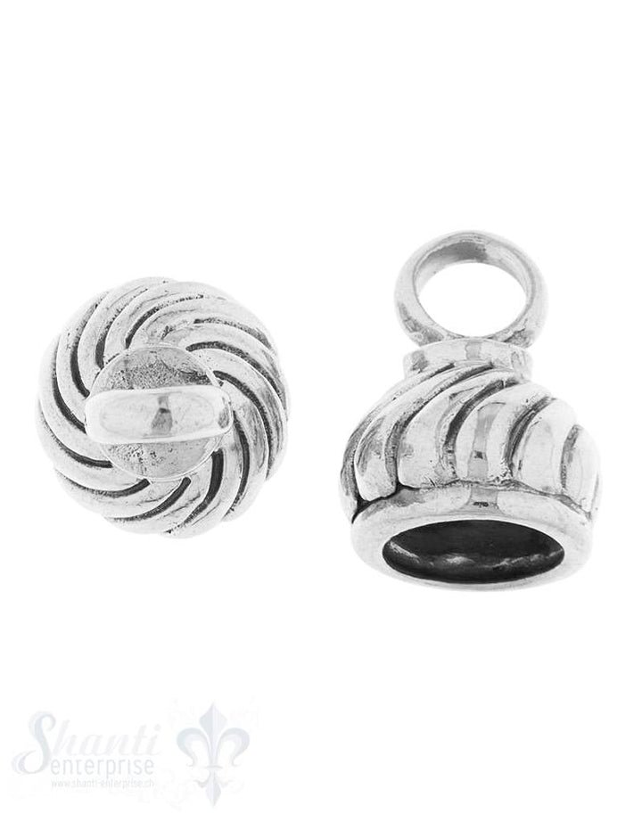 Lederkappe Silber geschwärzt Zwiebel gedreht 11x13 mm iD 8 mm Öse 5.4 mm - Shanti Enterprise AG