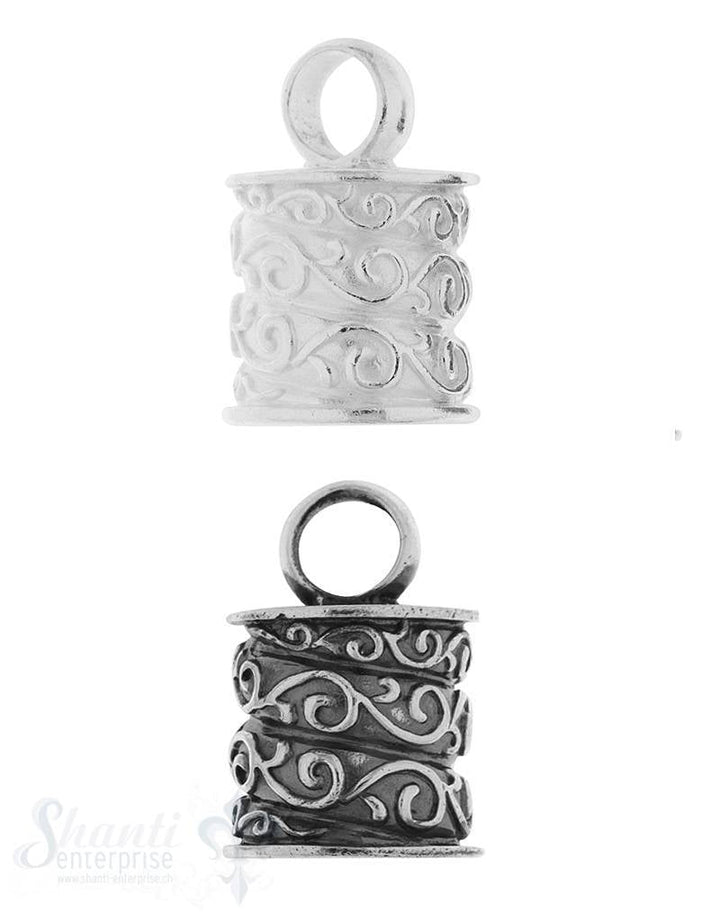 Lederkappe Silber rund 15x16mm ID: 11.3 ID Oese 6.3 mm 1 Pack = 1 Stk. ca. 11 gr. - Shanti Enterprise AG